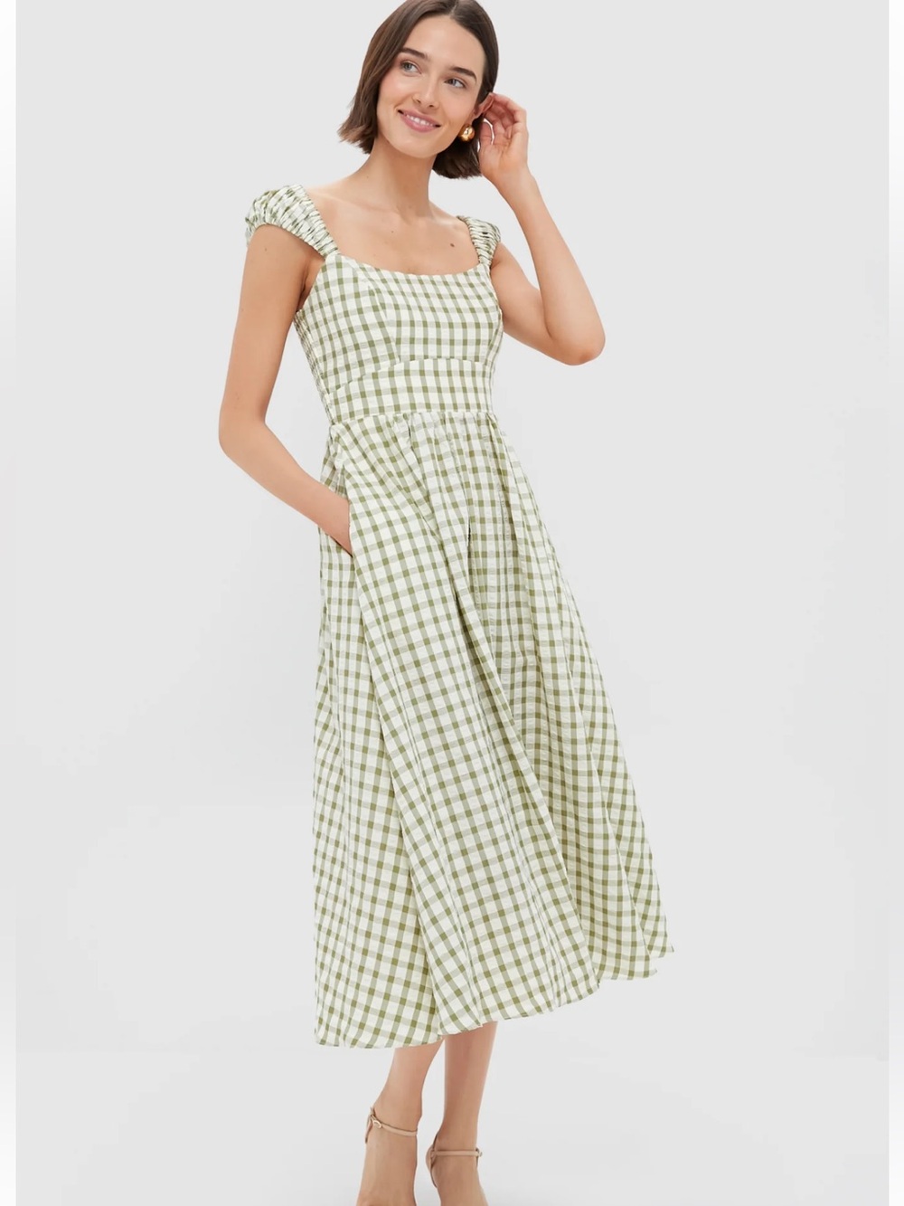 Green Gingham Sundress with Ruffle Straps